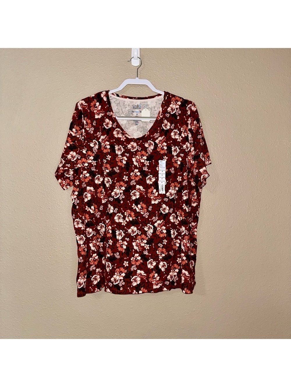 Croft & Barrow Burgundy Floral Short Sleeve Top 2x